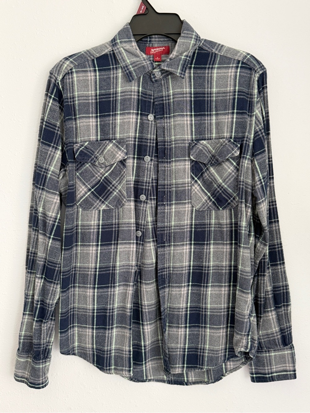 Arrow Men's Navy and Gray Plaid Button-Down Shirt
